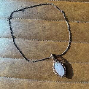 Hand made copper/brass/bronze wire wrapped rose quartz crystal necklace